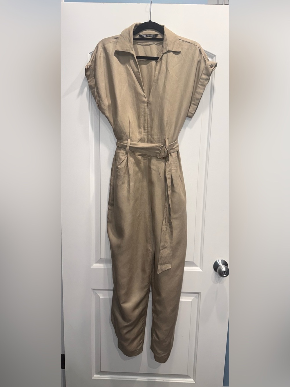 Zara women’s khaki belt jumpsuit size medium